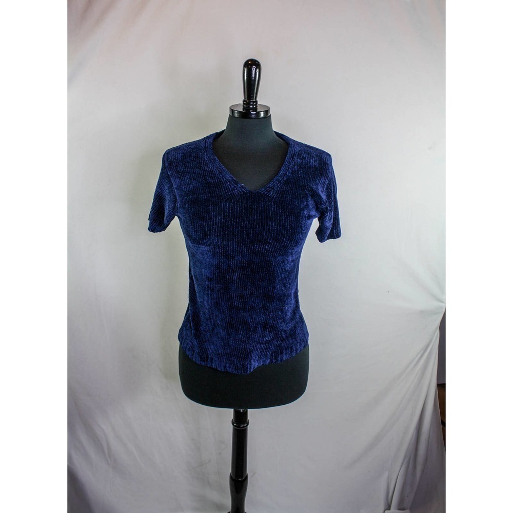 Carolyn Taylor Sweater Short Sleeve V Neck Blue Rayon Acrylic Size S